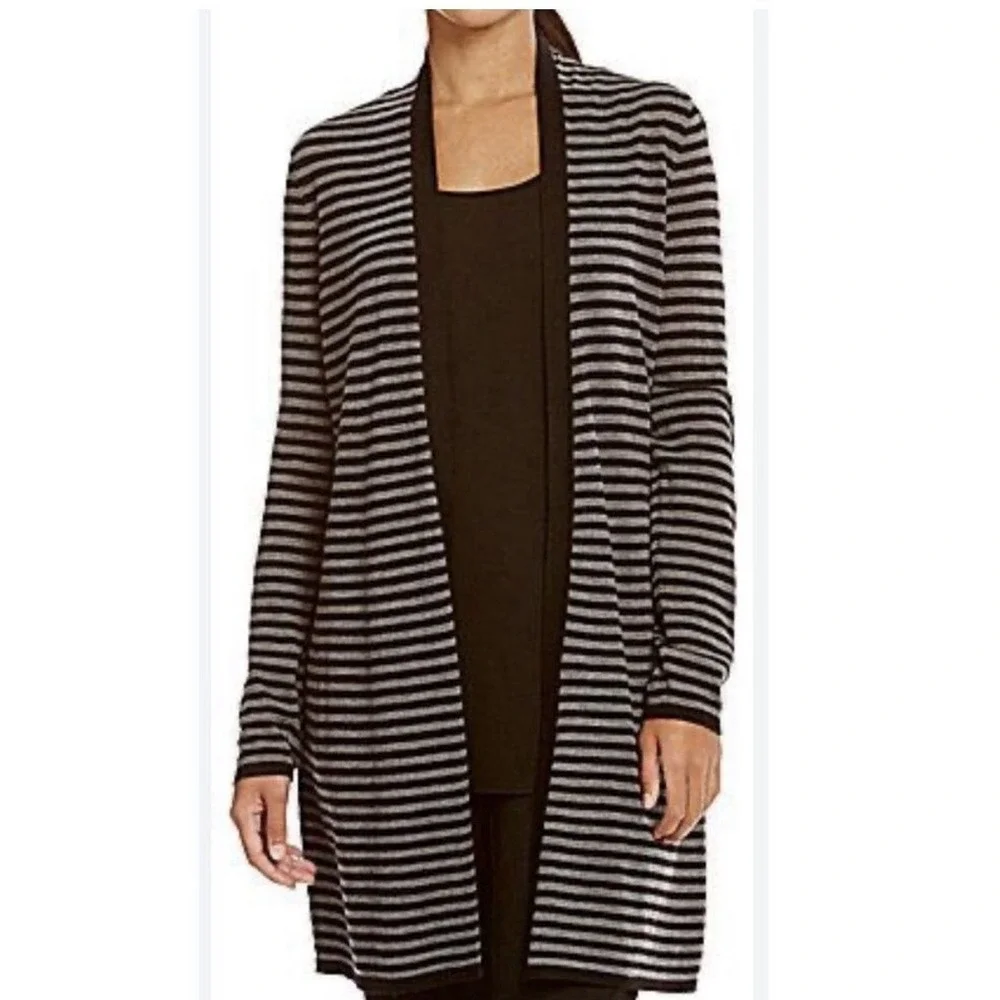 Eileen Fisher Cardigan XS 100% Merino Wool Striped Knit Sweater‎ Women's #YZ5-3